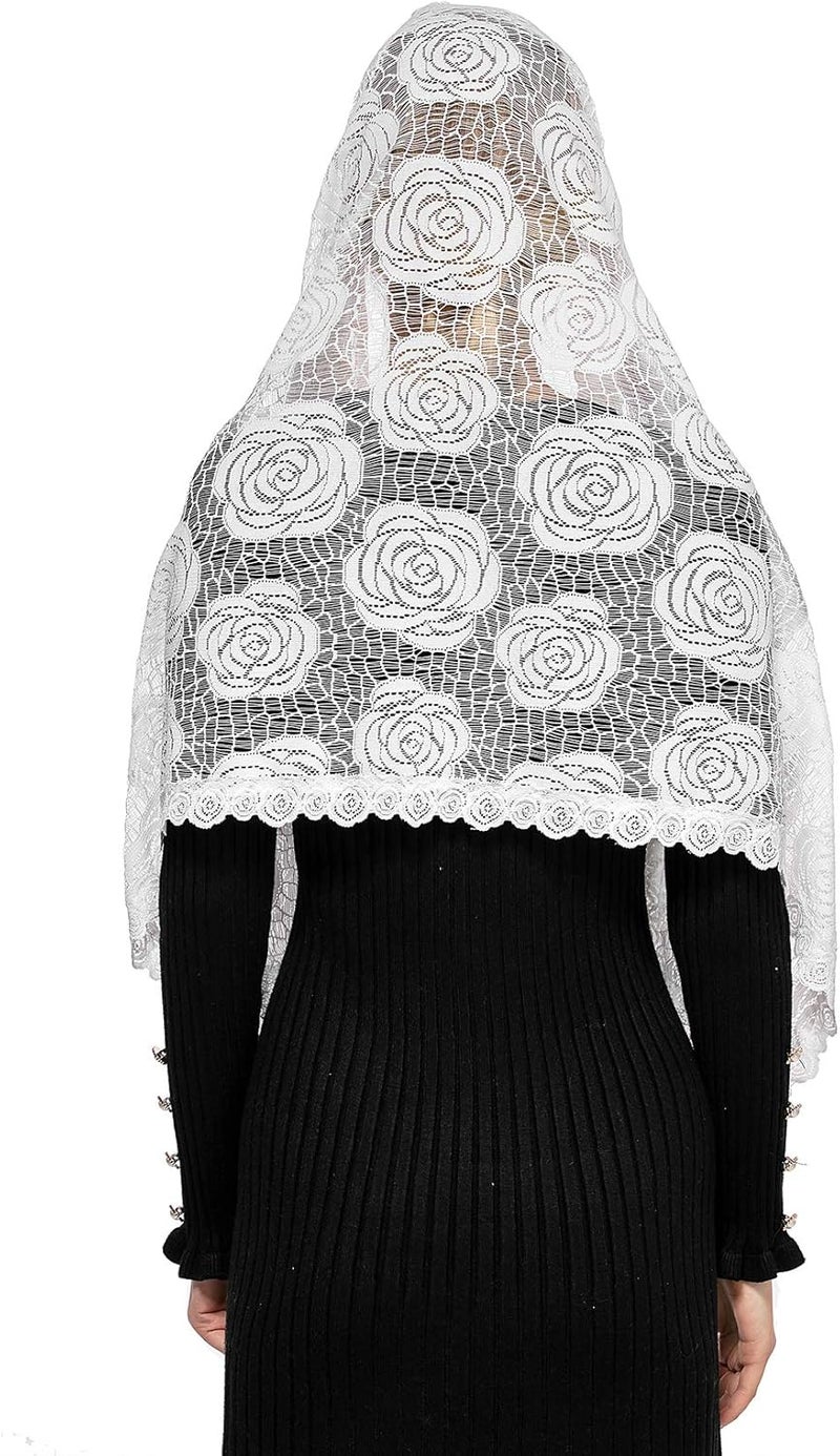 Wgior Rose Rectangular Chapel Veil Scarf Catholic Church Veils Mantilla Wrap Shawl Mass Head Covering - Image 3